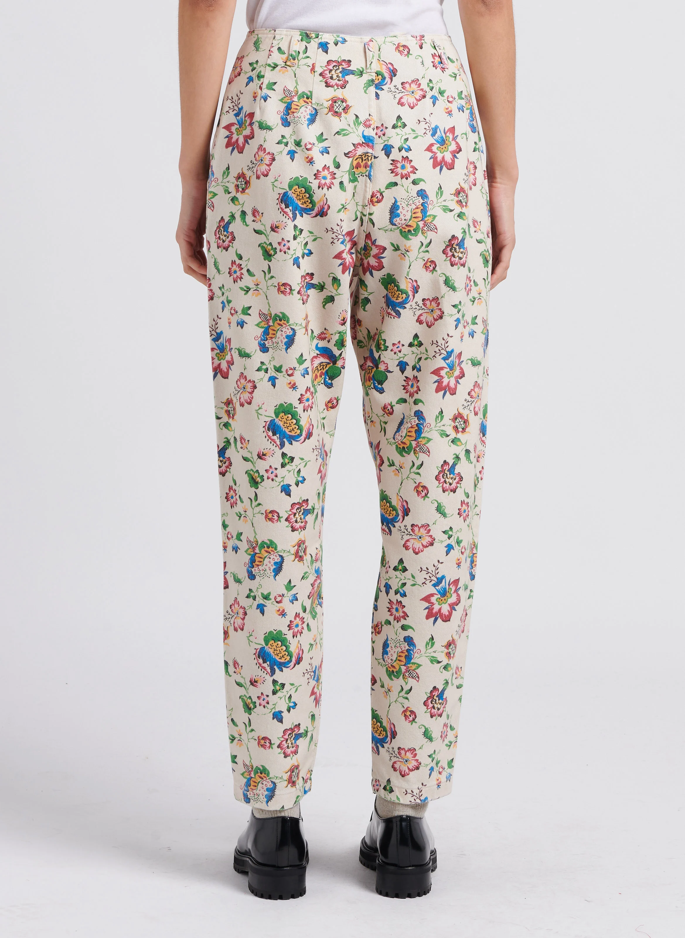 RENE - Pantalon carotte imprimé à fleurs en coton mélangé | Bleu