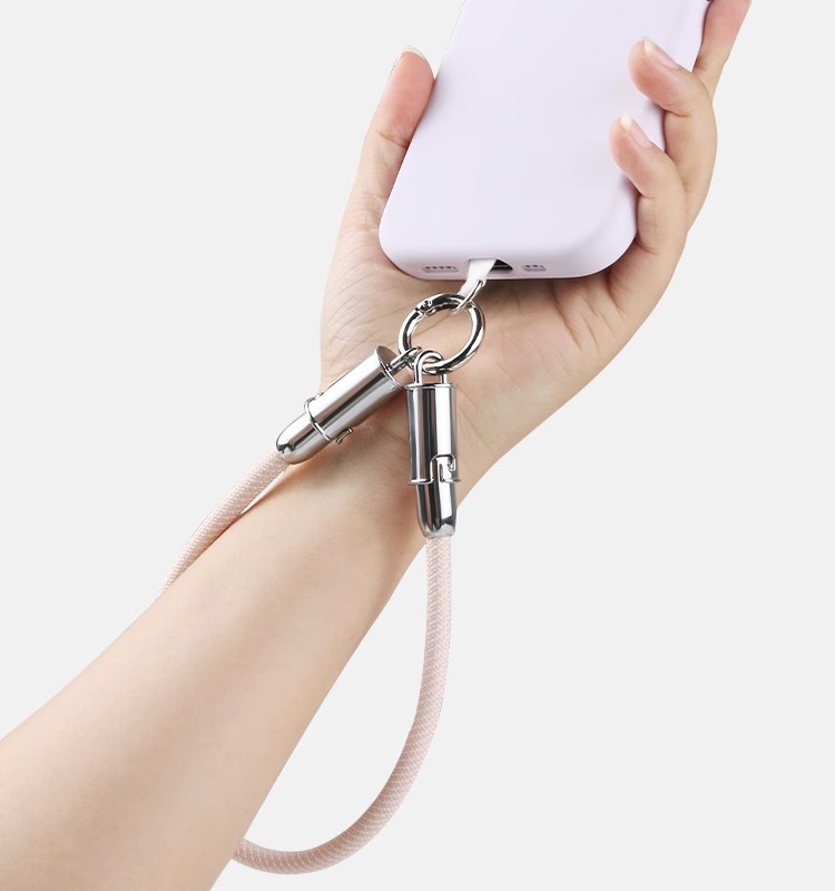 (30cm) 60W 2in1 USB C auf USB C Ladekabel Datenkabel Handy Kette Phone Charms Anhänger Handgelenkschlaufe mit Universal Einlage - Blau