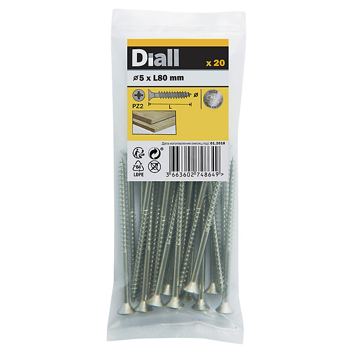 Vis à bois en acier inoxydable A2 pozidriv 5x80 mm - 20 pièces