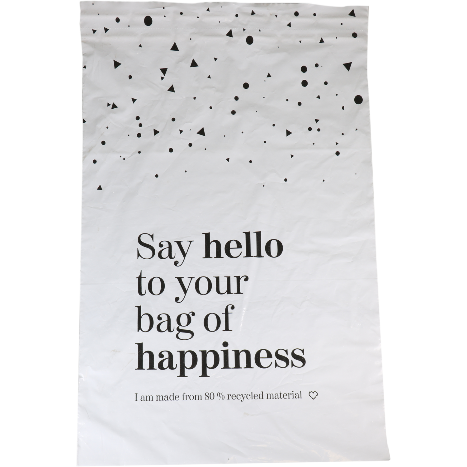 Zak, Verzendzak, Gerecycled LDPE, 36x54cm, 65my, Bag of Happiness, wit/zwart