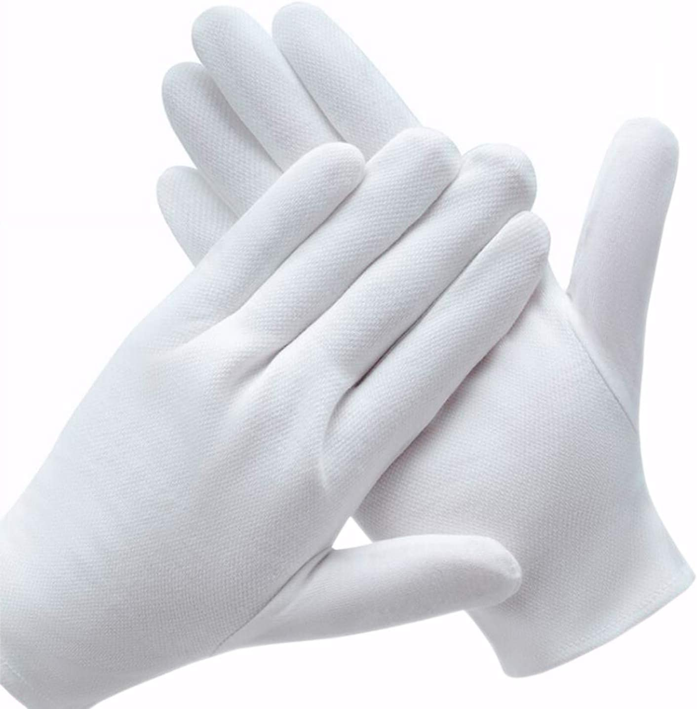 (12er Set) Elastische Spa Handschuhe Baumwoll Handschuhe für Trockene Hände - Weiss