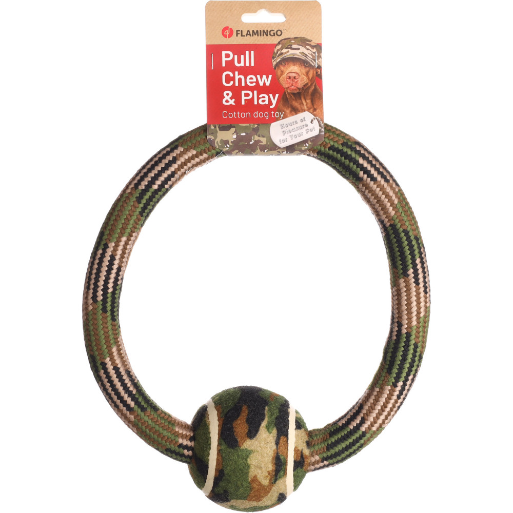 Jouet anneau corde avec balle camouflage ø27 cm pour chien