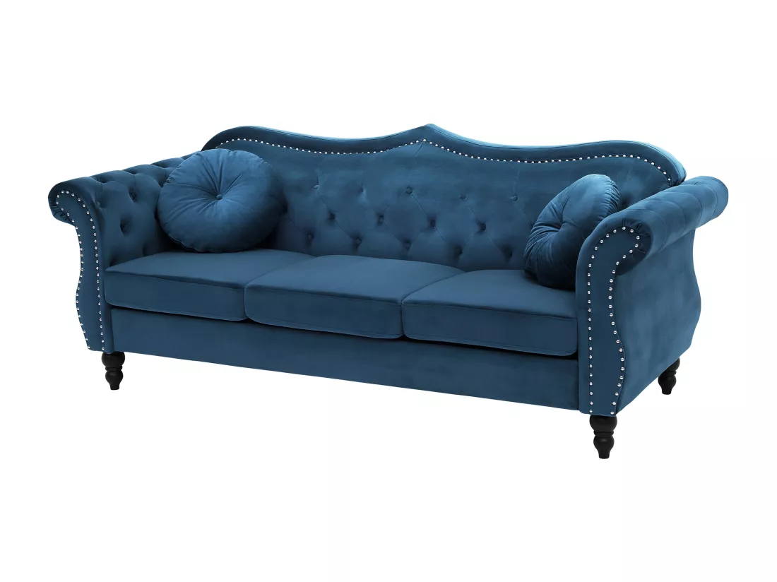 Canapé Chesterfield 3 places en velours bleu SKIEN