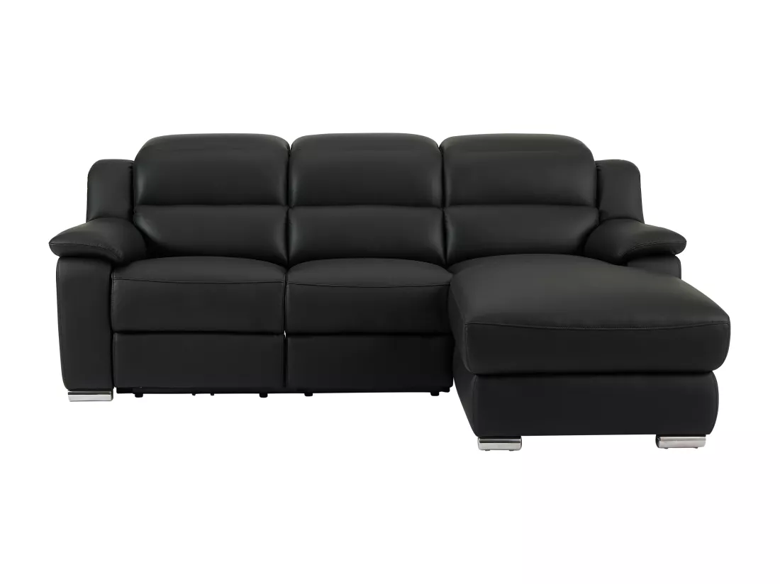 Canapé d'angle droit relax électrique en cuir noir ARENA III