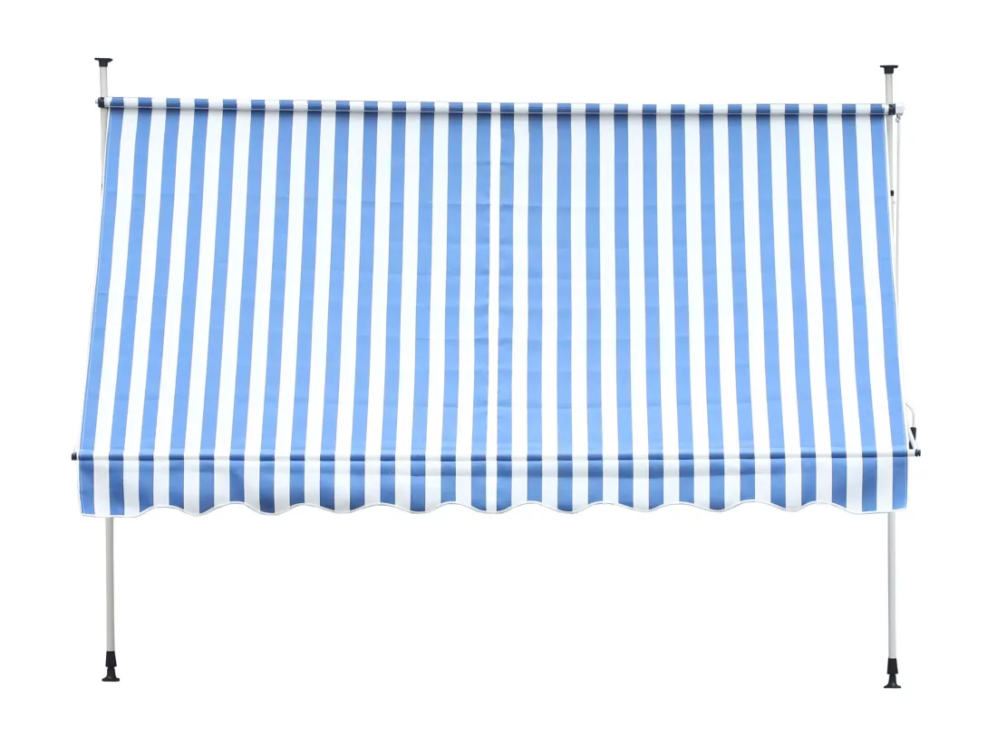 Store banne manuel rétractable 2,5L x 1,5l x 2-3H m inclinaison réglable installation rapide métal alu polyester bleu blanc rayé