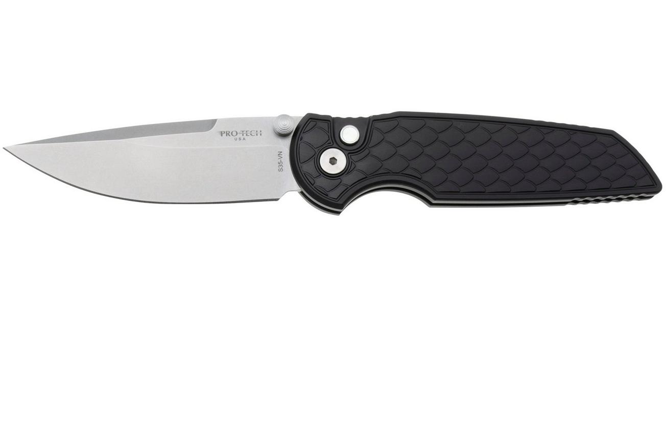 Pro-Tech TR-3 Integrity 2025-SHOT-INT1, Stonewashed S35VN, Reptile Black Aluminum, Gold Lip Pearl Button, zakmes