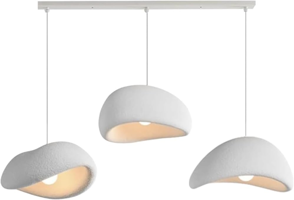 Kreative Wabi Sabi Pendelleuchte E27 Moderne 3 Flammig Weiße Hängeleuchte Unregelmäßiges Design Höhenverstellbar Kronleuchter Für Esstisch Wohnzimmer Esszimmer Innenbeleuchtung Heimdekoration(B)