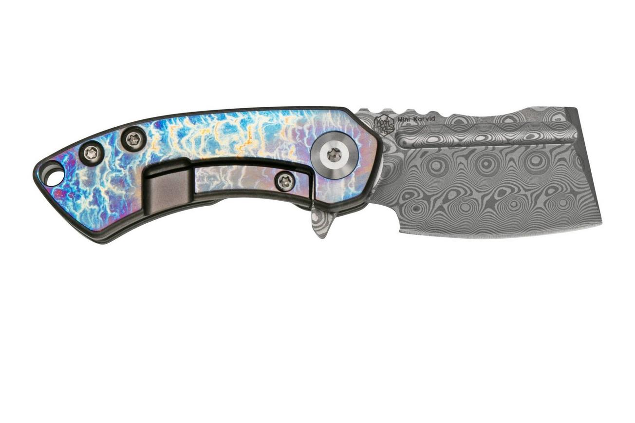 Kansept Mini Korvid K3030A2 Damascus, Lightning Strike Titanium zakmes, Justin Koch design