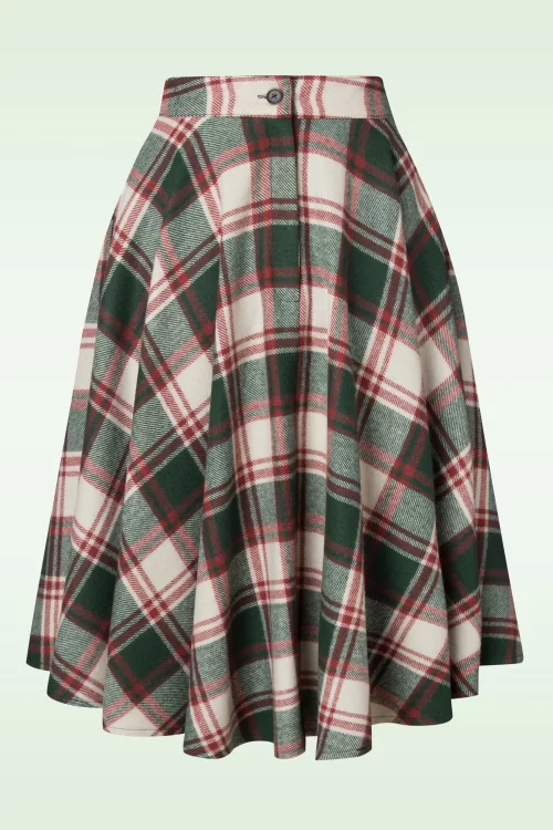 Timeless Sophie wollen geruite rok in wit en groen