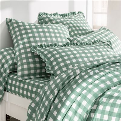 Linge de lit gaze de coton esprit vichy - BECQUET CRÉATION
