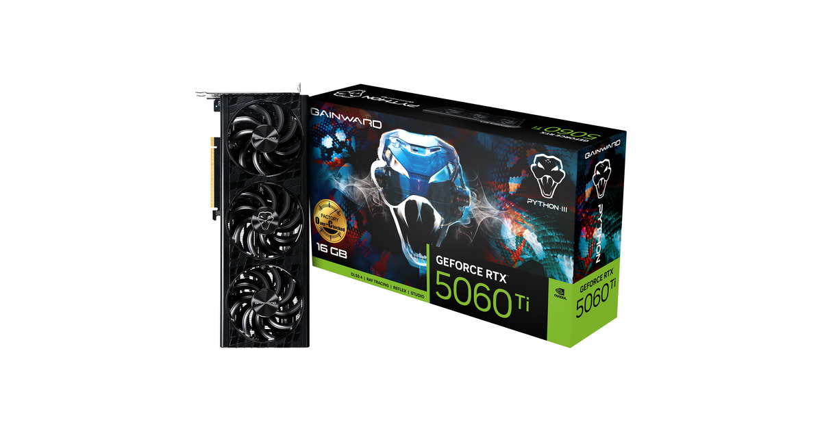 GainwardGeForce RTX 5060 Ti Python III OC 16GB grafische kaart  (3x DisplayPort, 1x HDMI 2.1, DLSS 4)