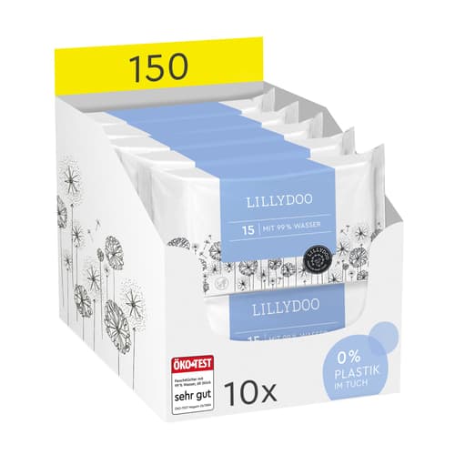 LILLYDOO Feuchttücher mit 99 % Wasser, 10 er Pack