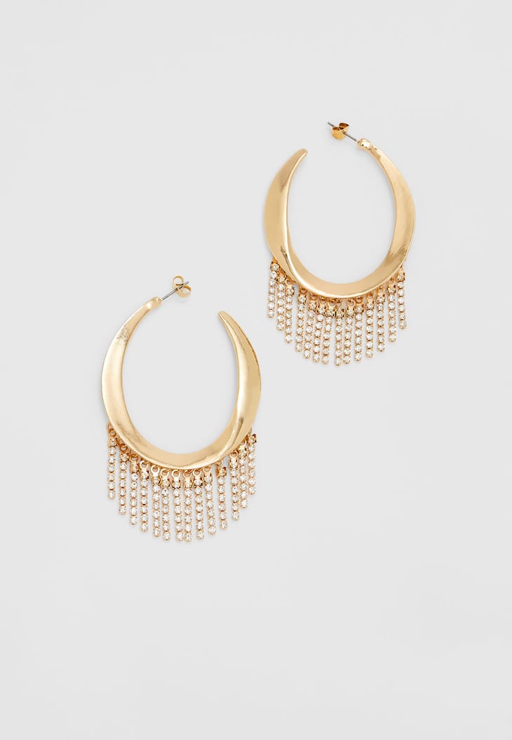 Brincos de argola com franjas de strass