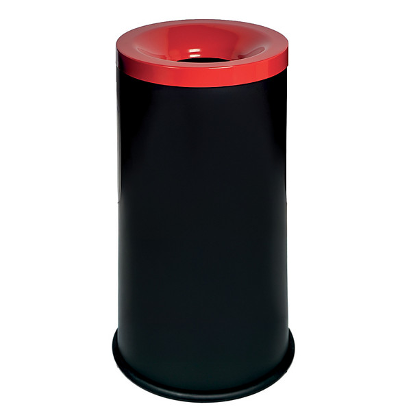 Corbeille anti-feu noire 90 litres couvercle rouge