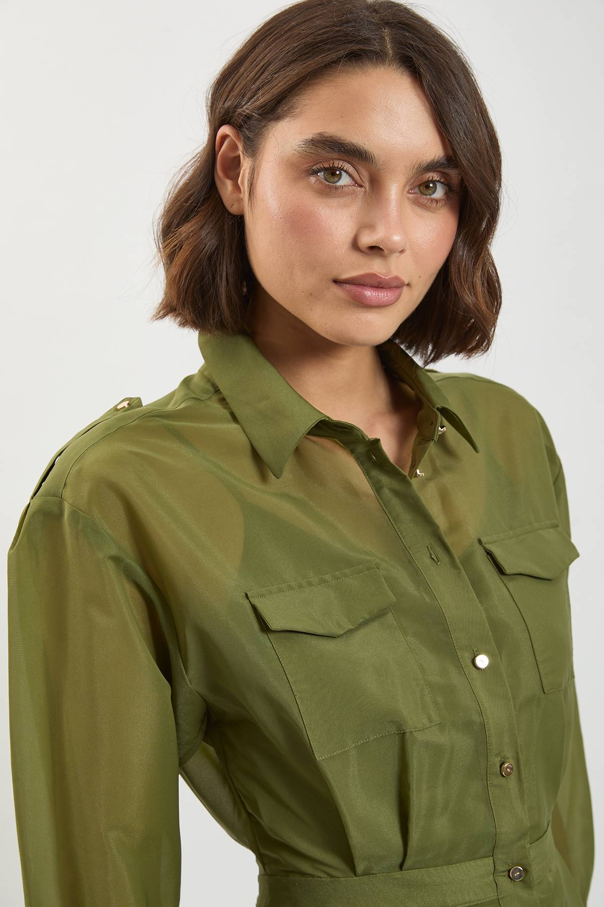 KarenMillen Robe Chemise Midi En Organdi Avec Détails Contrastants