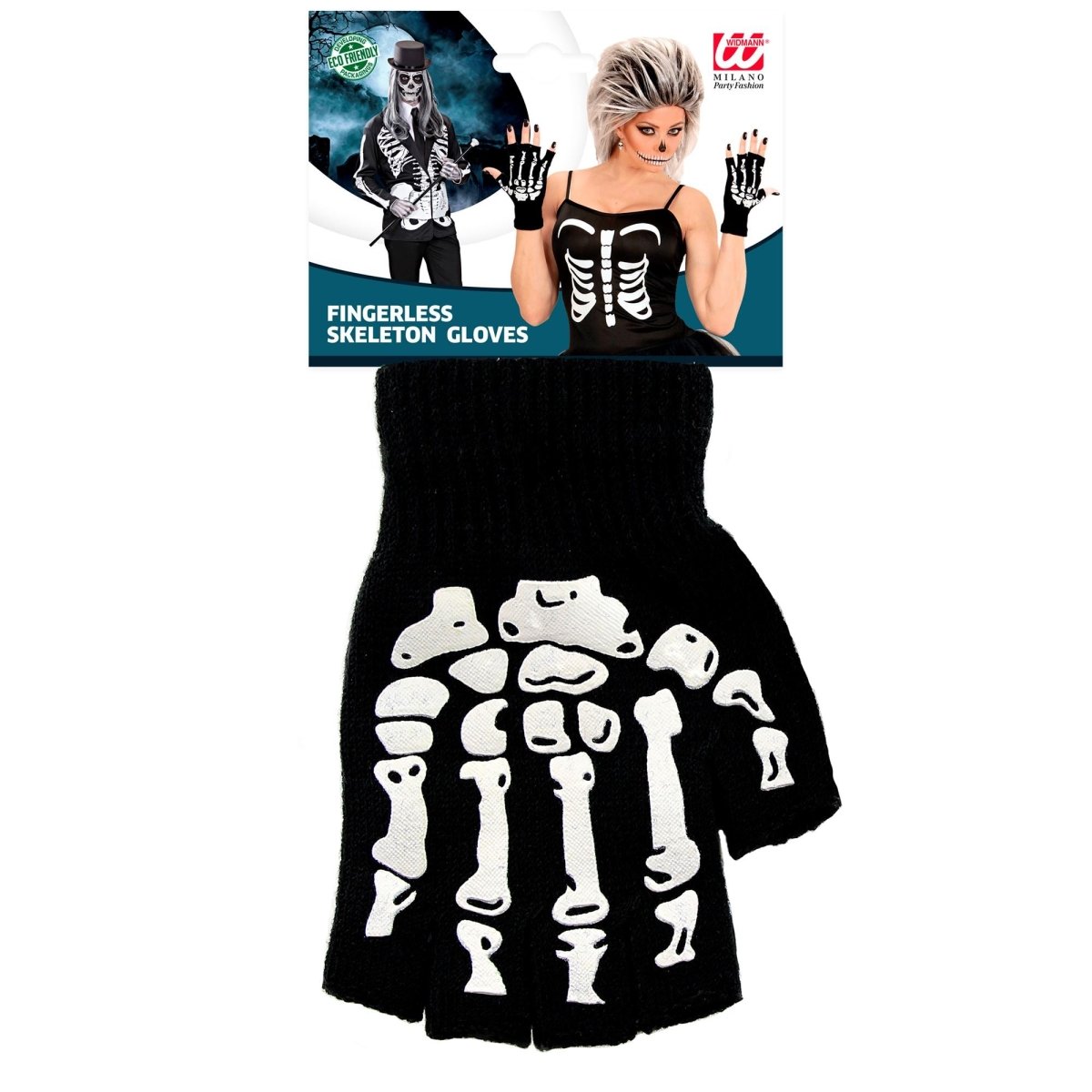 Halloween Handschoenen Zwart Wit Skelet Vingerloos