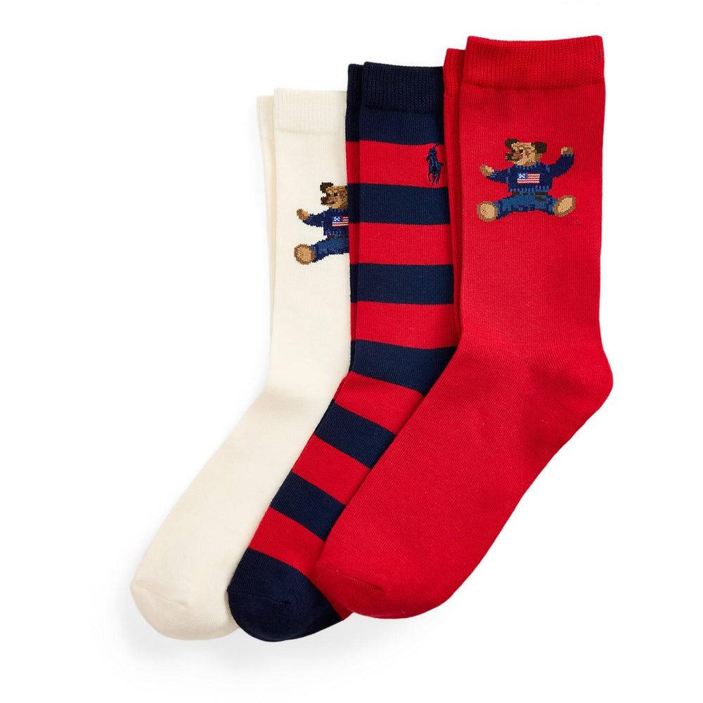 Køb Polo Ralph Lauren Ivory/Navy/Navy Girl Crew Strømpe 3-Pak