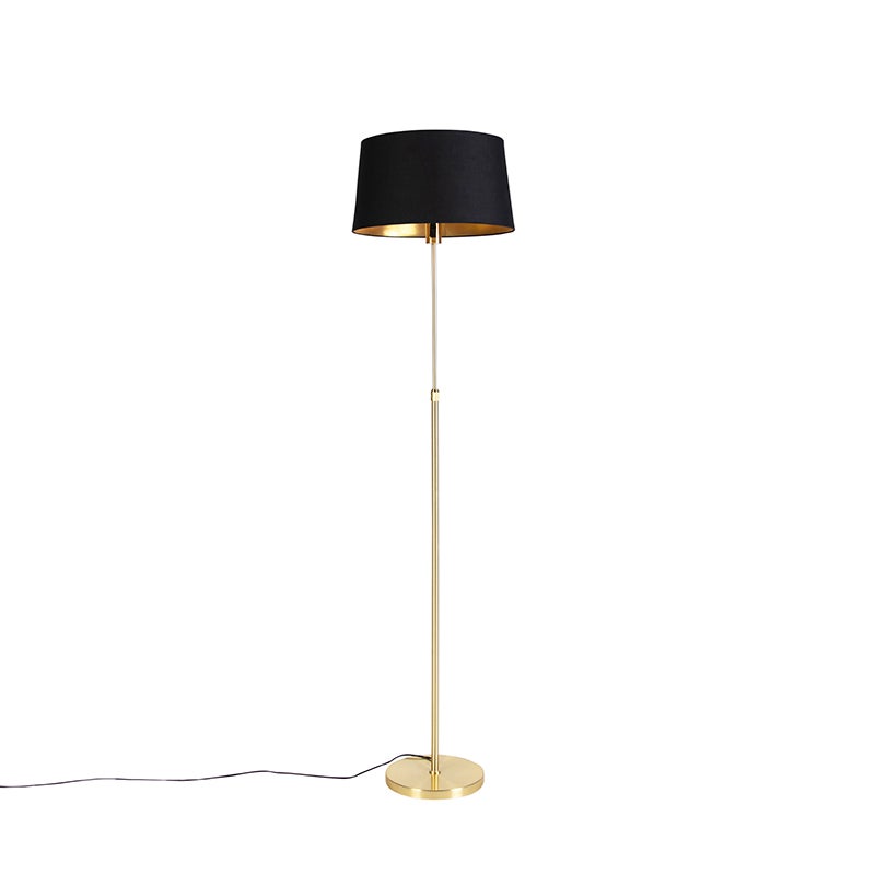 QAZQA - Klassieke I Antieke Staande Lamp I Staande Lamp I Lamp I Lamp Goud I Messing I Messing met Zwarte Kap Verstelbaar 45 cm - Deel I Woonkamer I Slaapkamer - Textiel Langwerpig