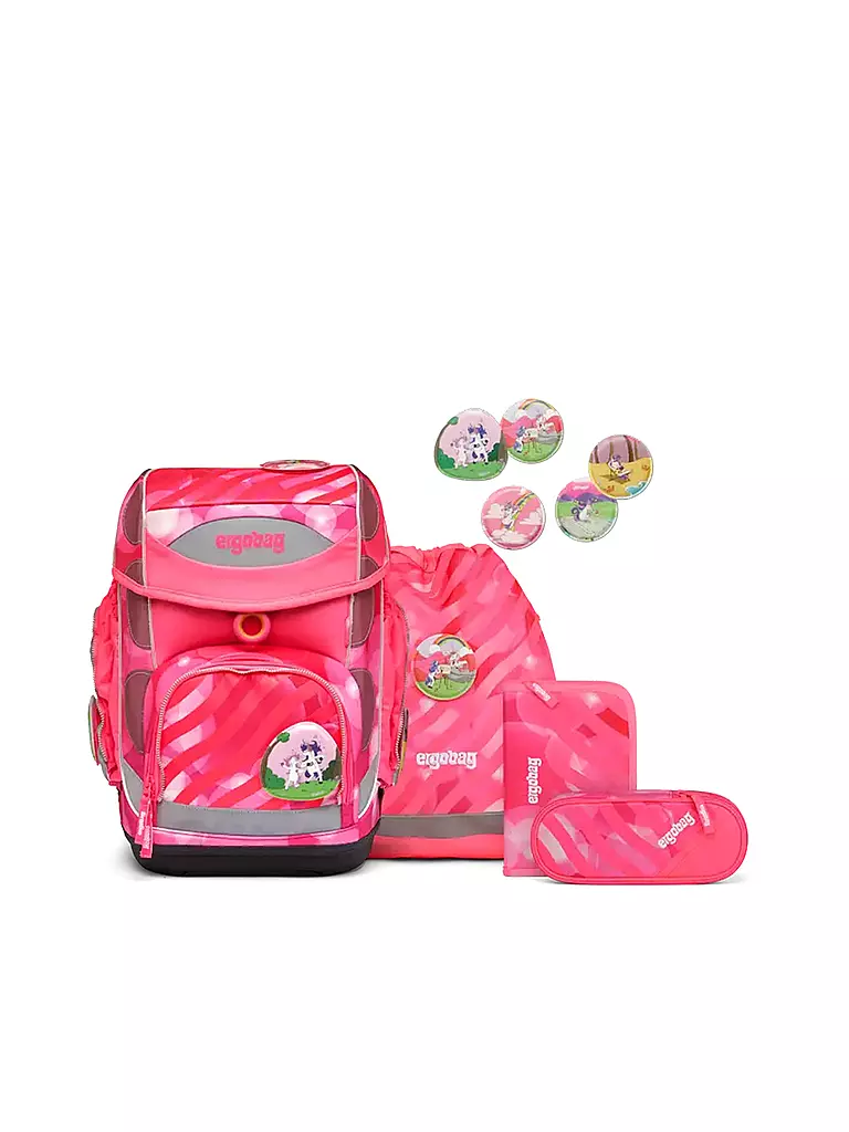 ERGOBAG Schulrucksack-Set 5tlg. Cubo Kunterbuntes Einhorn pink