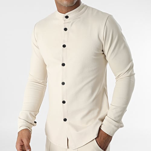Ensemble Chemise Manches Longues Col Mao Et Pantalon Chino 4206 Beige