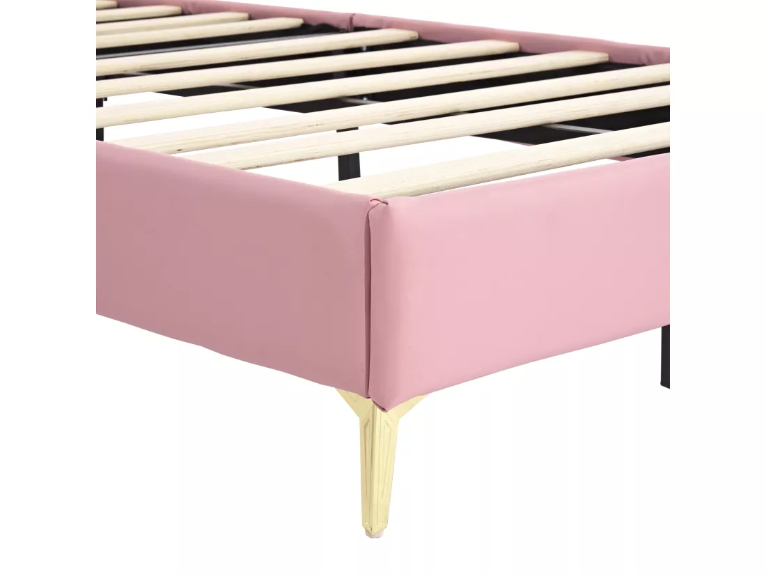 Lit enfant 90x200cm en similicuir - design unique - Rose & Blanc