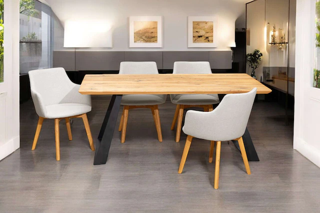 Home affaire Essgruppe »Ena Sitzgruppe für Küche/Esszimmer, Esstisch mit 4 Polsterstühlen 5tlg« Set, 5-tlg, 5 Stk. tlg. Stuhlbeine in Eiche Natur oder Buche Schwarz, Tisch 180 cm, U-Gestell