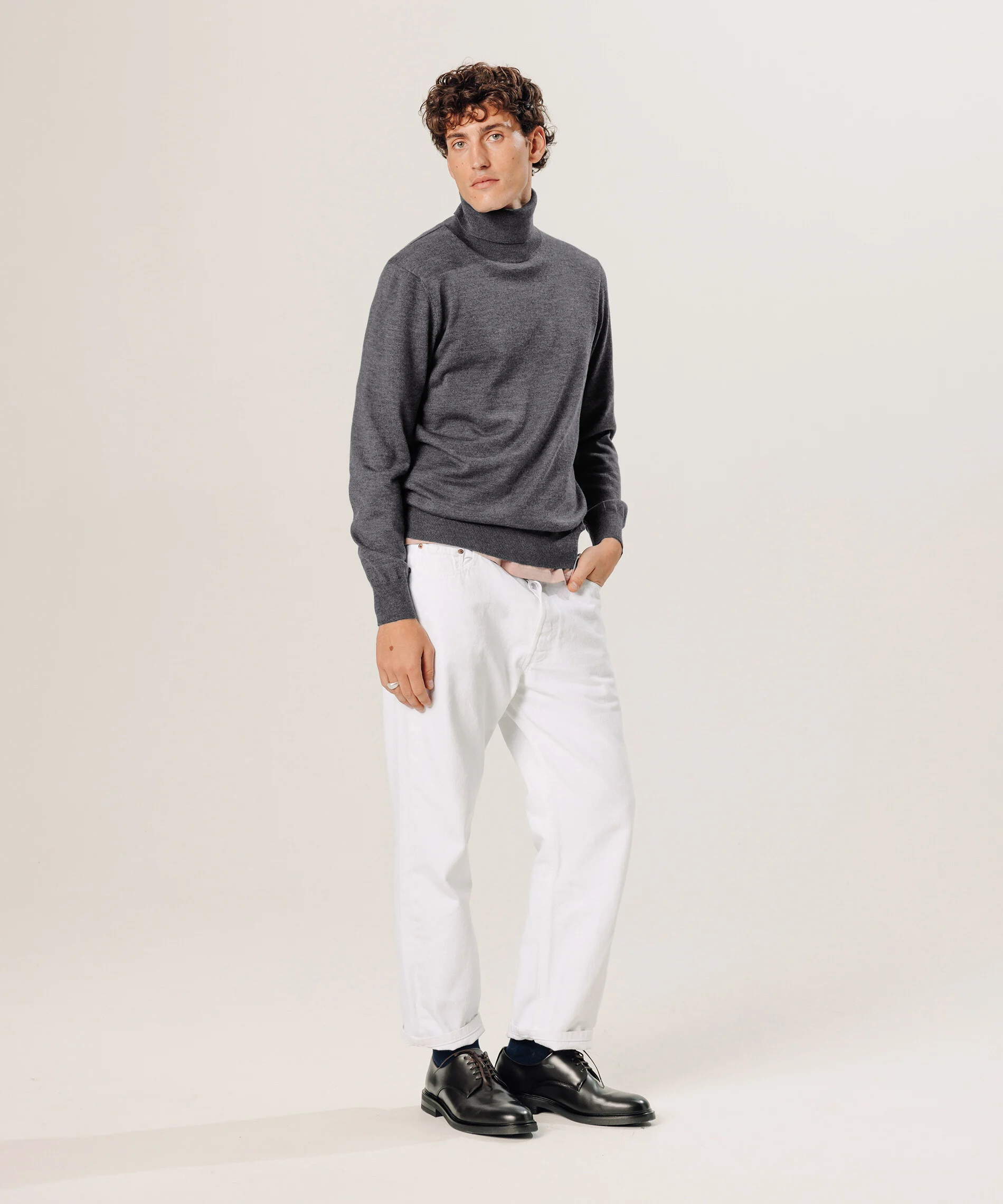 Pull col roulé en laine mérinos | Gris