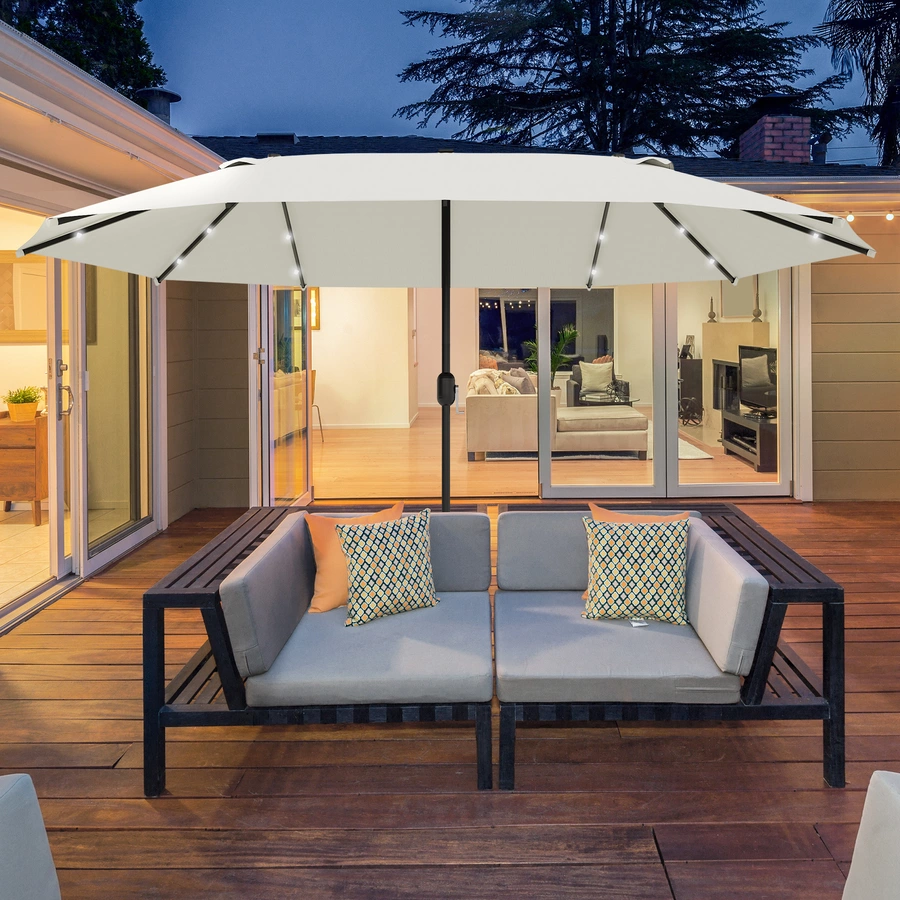 Outsunny Sonnenschirm Mit Solar-LED-Leuchte cremeweiß