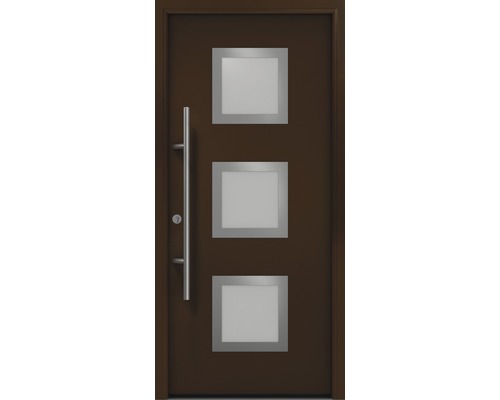 EcoStar ISOPRO Secur IPS 810S voordeur, 1100 x 2100 mm, linksdraaiend, RAL 8028 terrabruin, inclusief beslagset, RVS-kruk, veiligheidsprofielcilinder met 5 sleutels