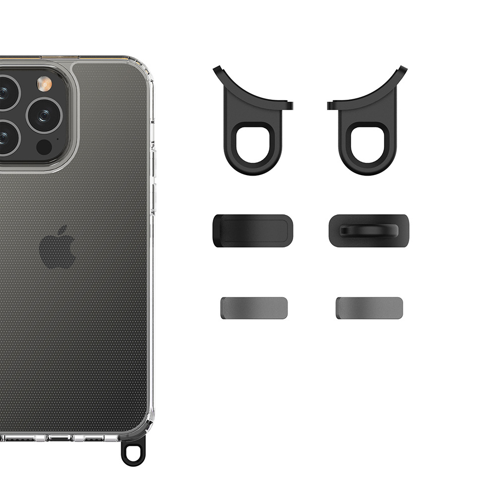 iPhone 14 Pro Necklace Hülle Gummi Case mit abnehmbaren Ösen - Transparent / Silber