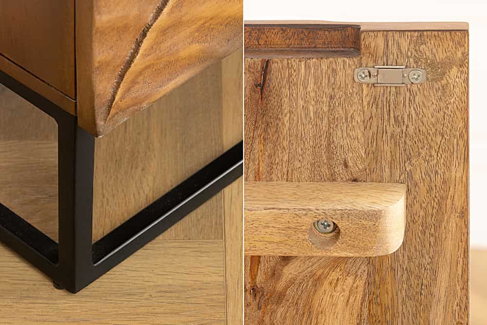 Massives Highboard SNAKE 120cm braun schwarz Mangoholz Schlangen-Design mit aufwendigen 3D Schnitzereien