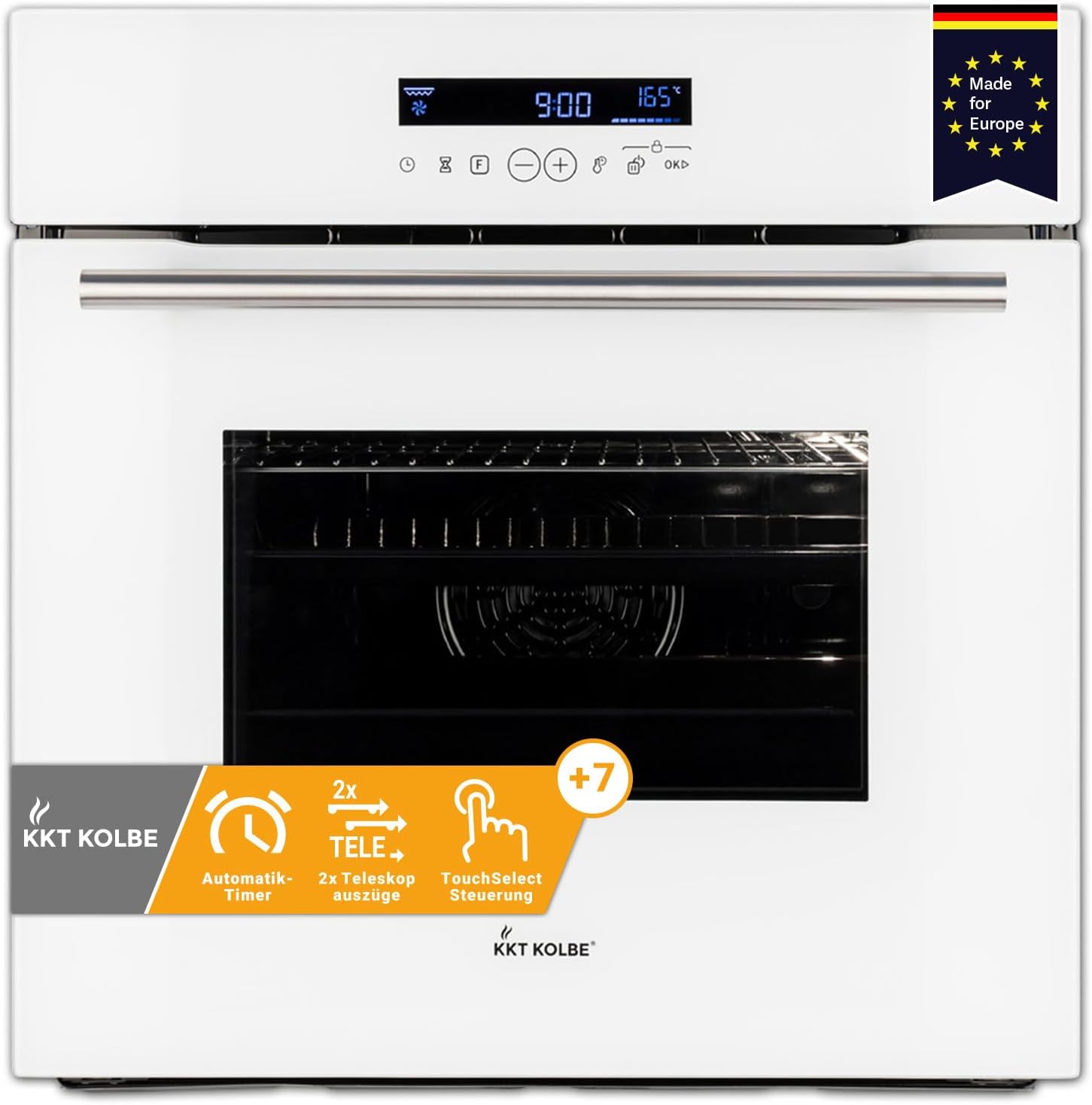 KKT KOLBE Backofen 60 cm weiß | autark | 70L | 3,2kW | Grill | Umluft | Heißluft | Teleskopauszüge | Automatik-Timer | Wärmeschutzverglasung | EB8015W