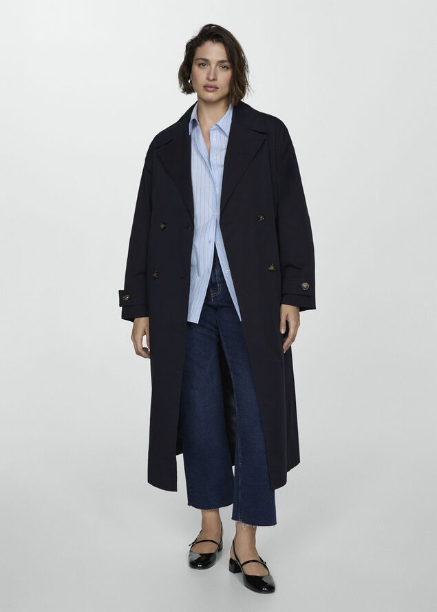 MANGO Double-button trench coat Black
