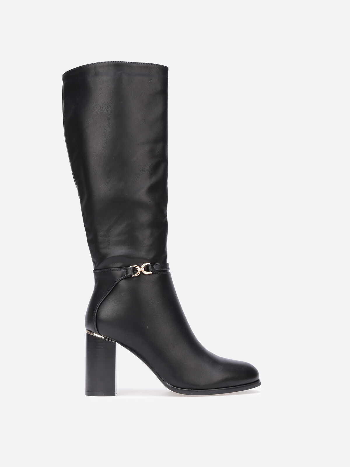 Bottes à talon et détails dorés- Noir