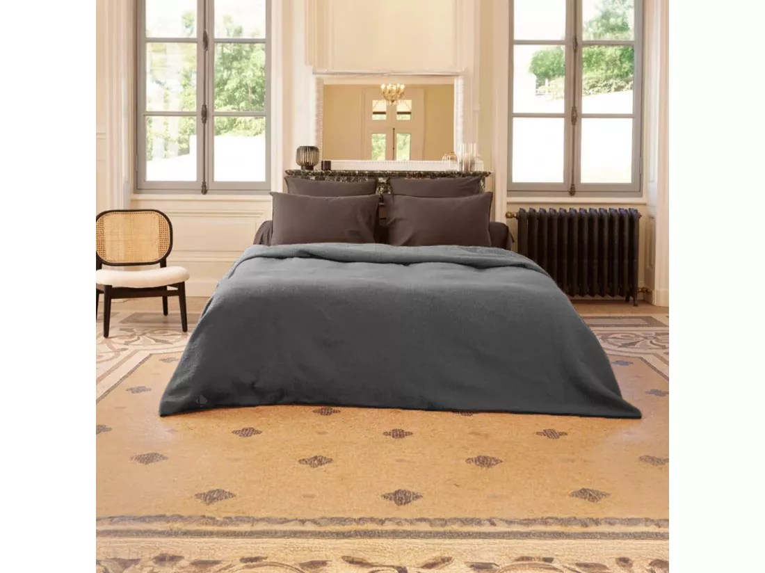 Couverture 100% pure laine vierge 220x240 cm VOLNAY gris souris