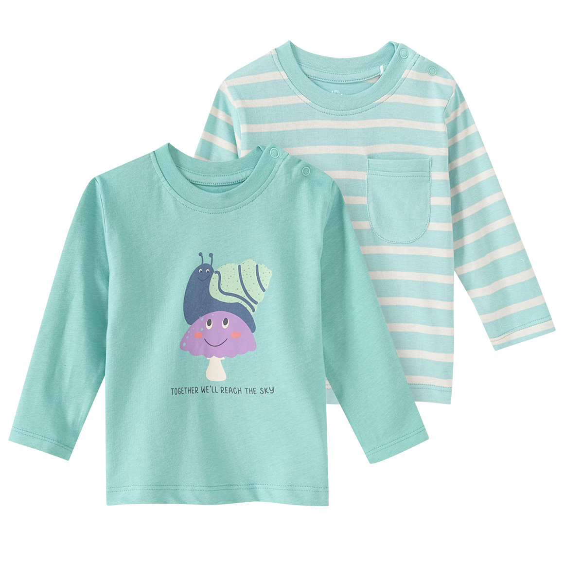Topomini 2 Baby Langarmshirts aus Bio-Baumwolle helltürkis / creme