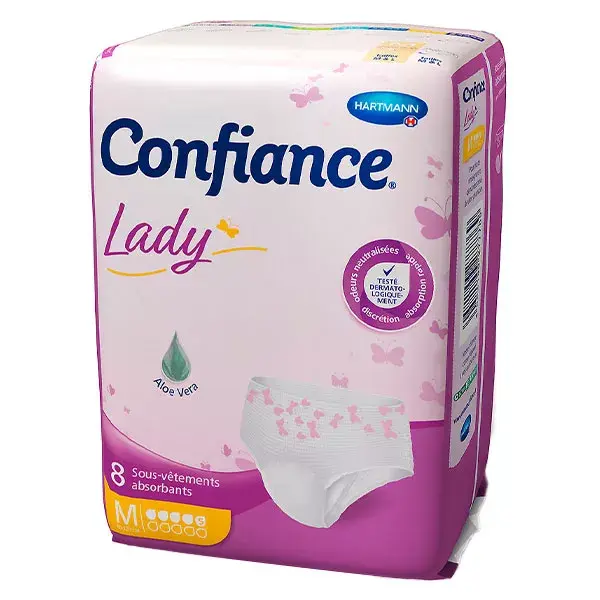 Calcinha feminina Hartmann Confiance com 5 gotas de Aloe Vera, tamanho M, 8 unidades