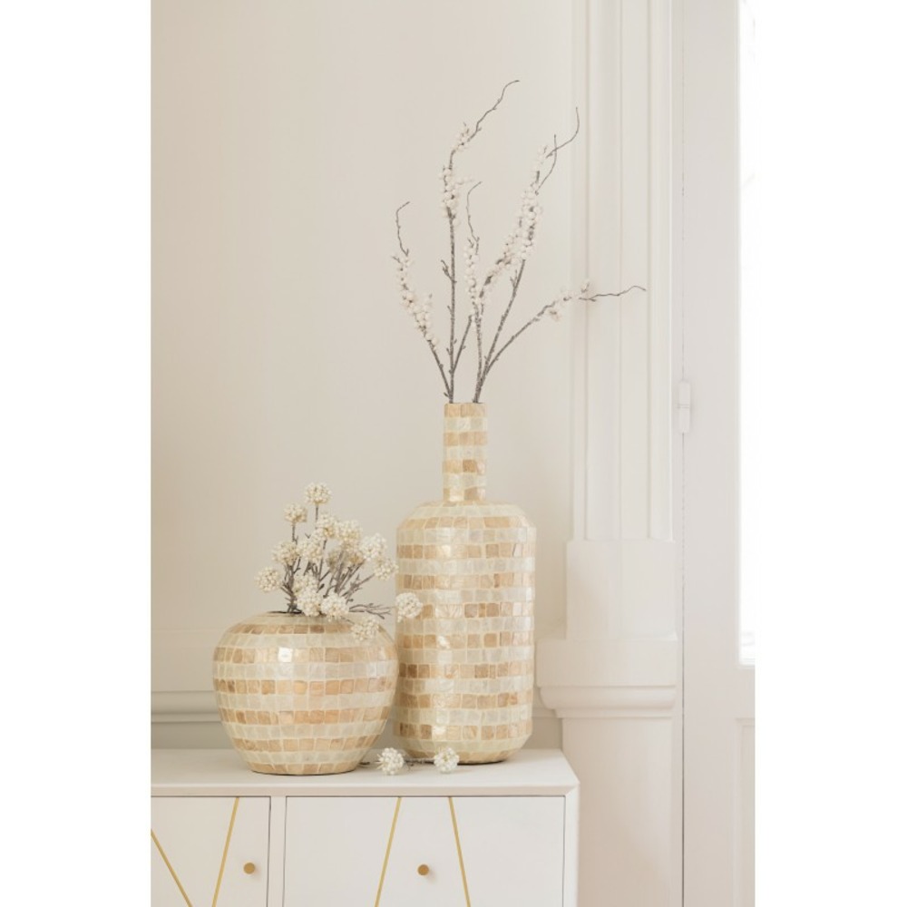 Vase bouteille mosaïque en papier beige 19x19x52 cm