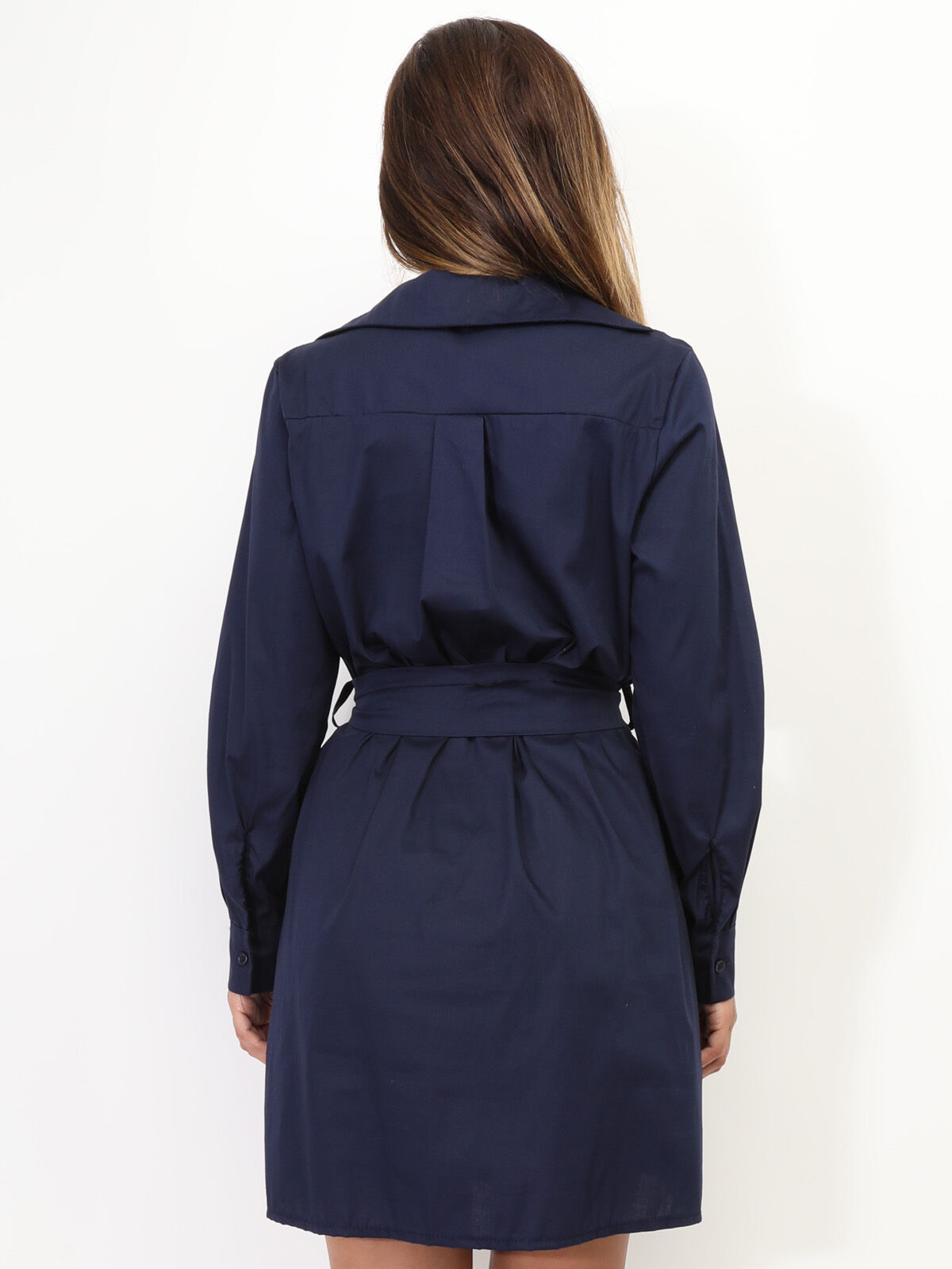 Robe chemisier à nouer- Bleu marine