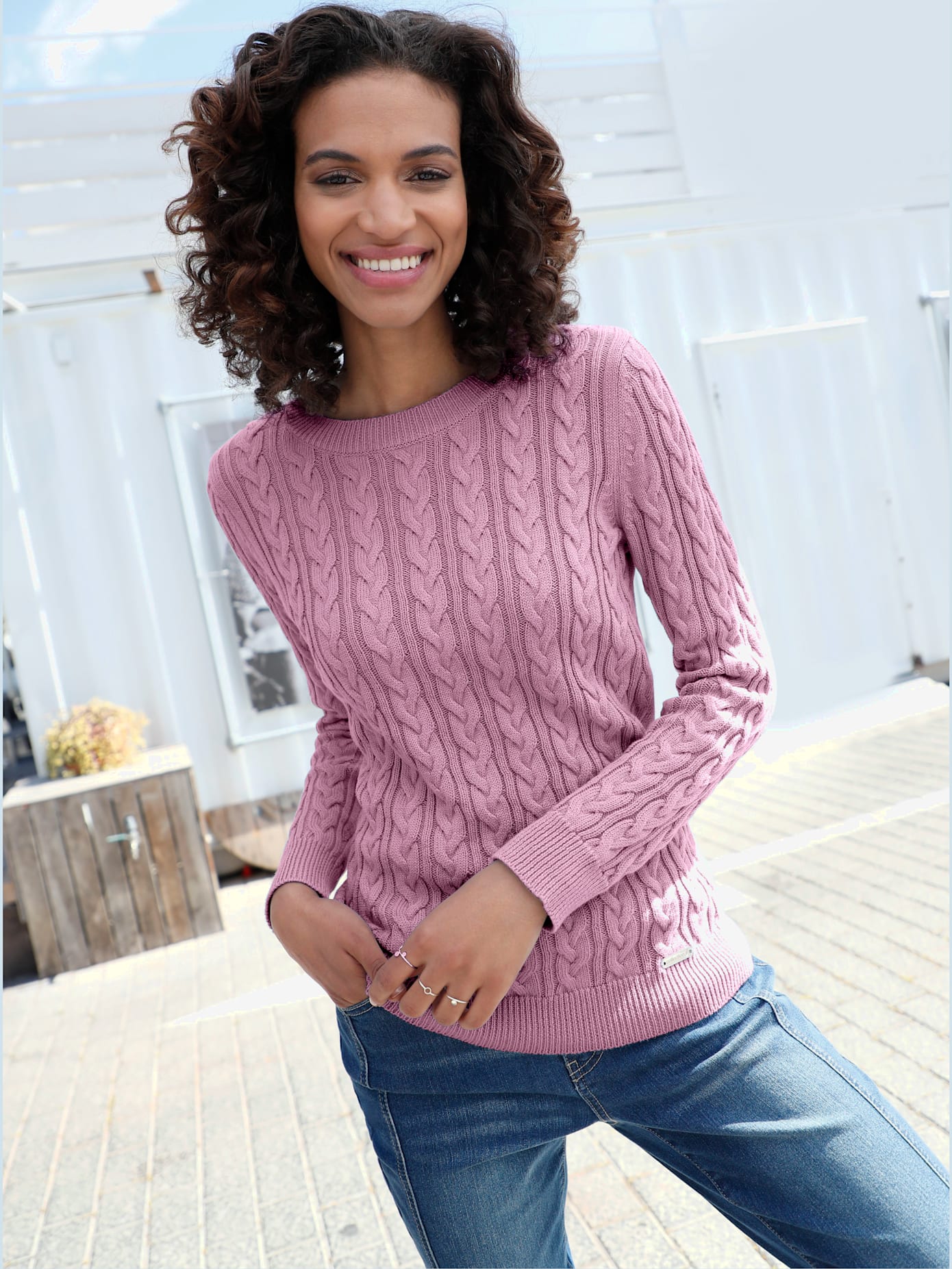 Pull en coton torsadé avec finitions côtelées