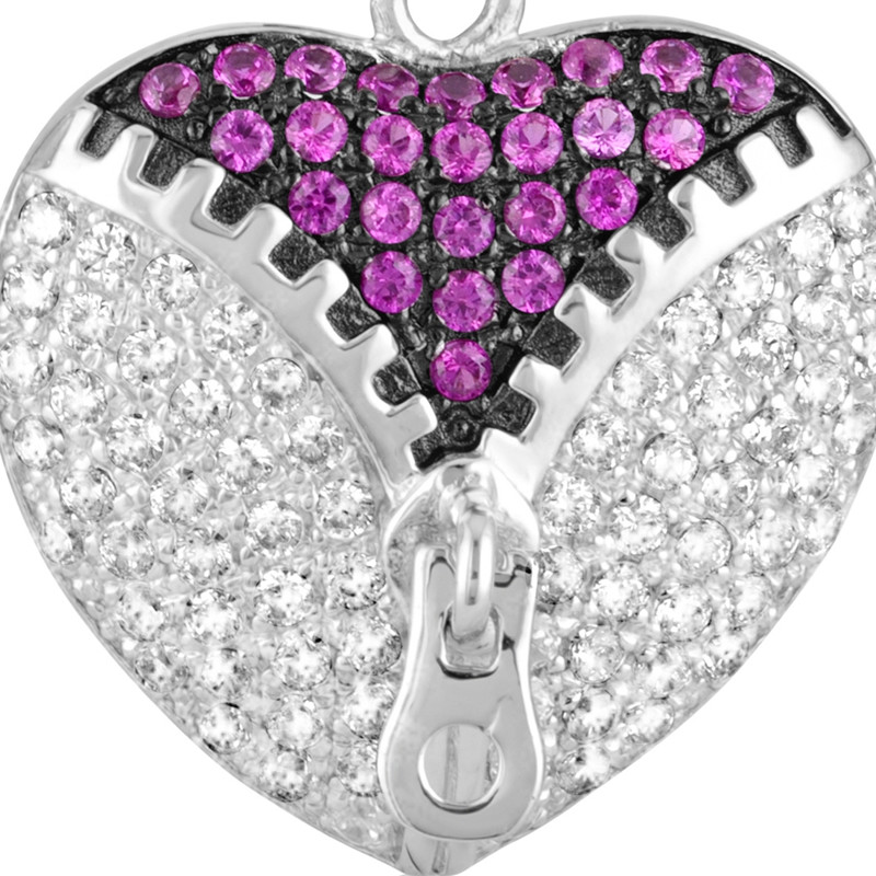 Boucles d'oreilles Coeur en Argent 925 orné de 206 Cristaux Swarovski Zirconia Blancs et Roses