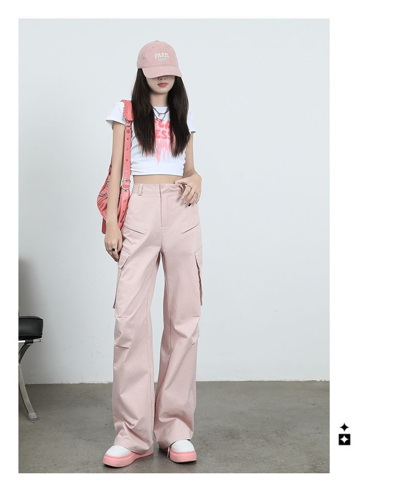 Faiar - High Rise Plain Wide Leg Cargo Pants