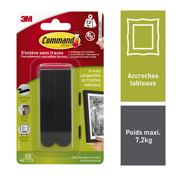 Lot de 8 languettes de fixation pour tableaux grand modèle Noir