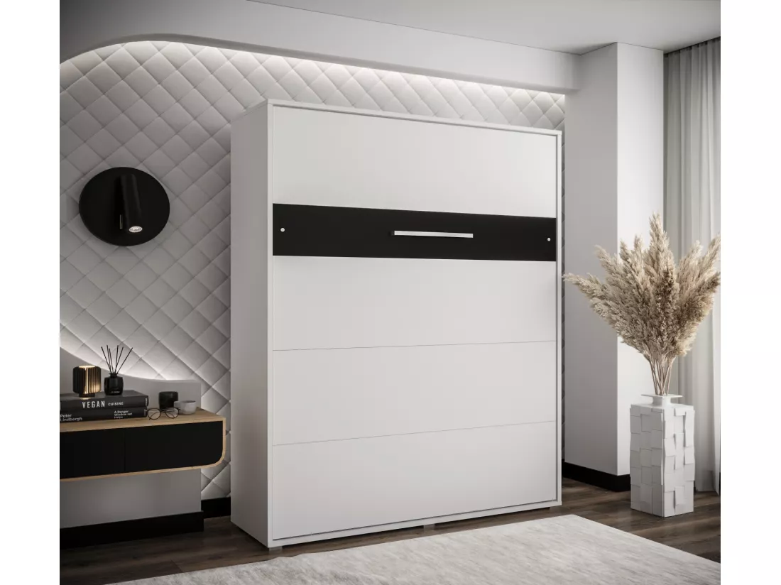 Lit escamotable home verticale 160x200 (blanc+noir)