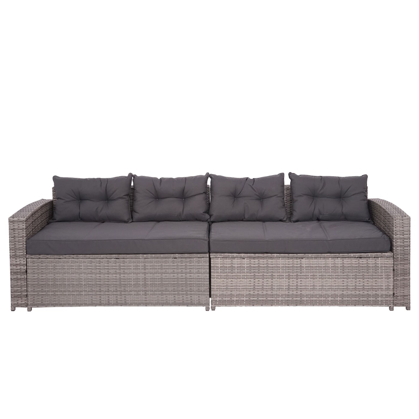 Poly-Rattan Garnitur MCW-J34, Balkon-/Garten-/Lounge-Set Sitzgruppe Sofa, Staufach ~ grau, Kissen dunkelgrau