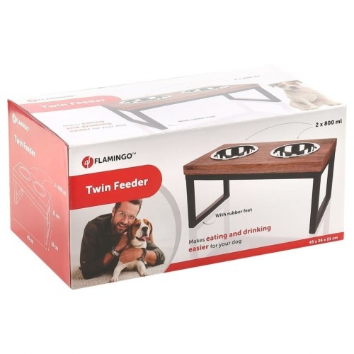 Alimentador para animais de estimação Flamingo Tommy com duas tigelas removíveis.