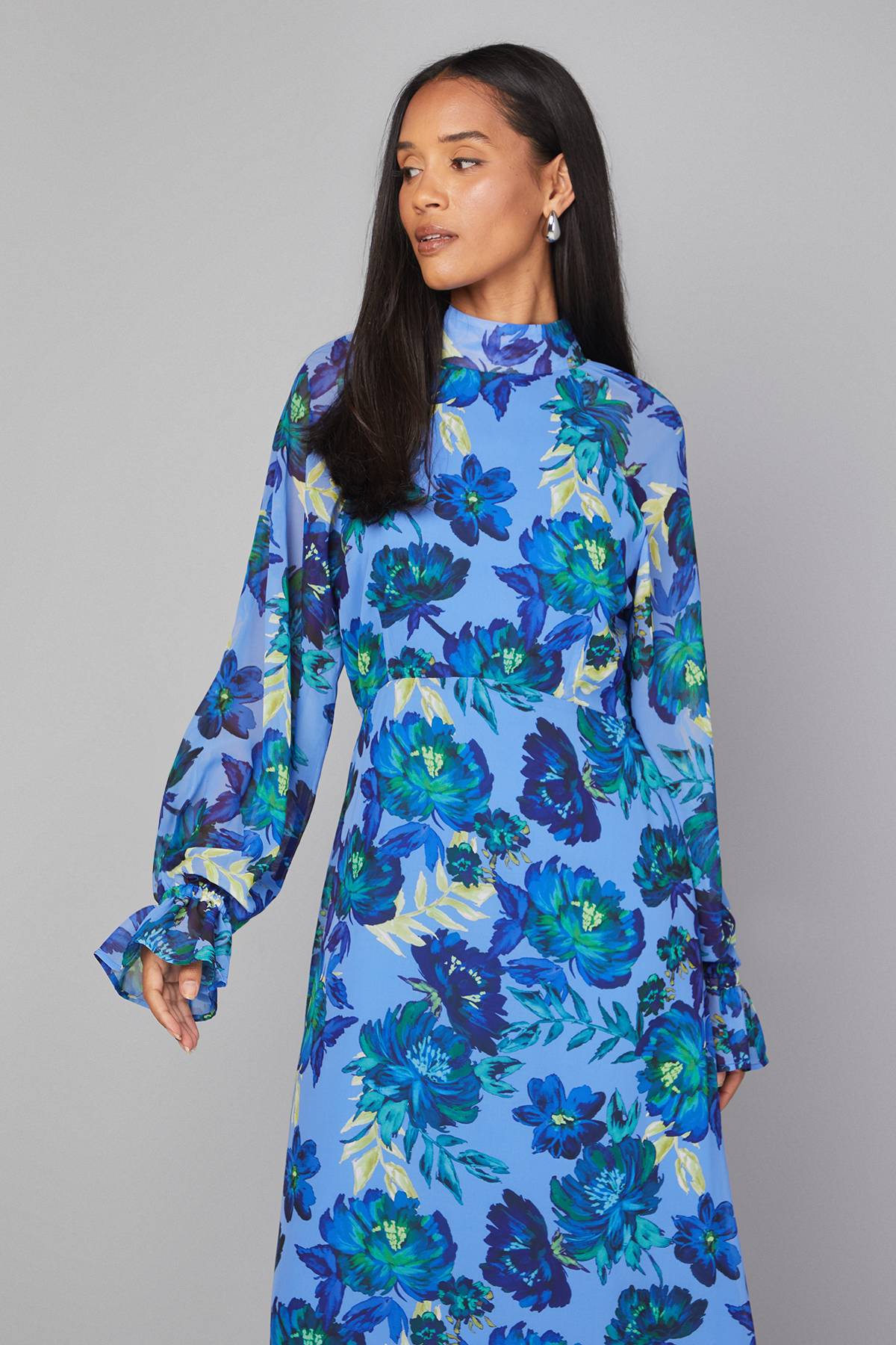 Wallis Robe Smock Fleurie à Col Noué