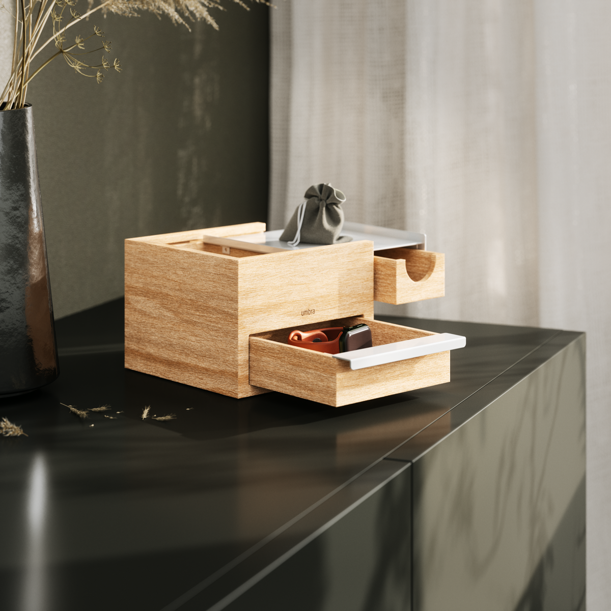 Juwelenbox Stowit wit naturel hout S