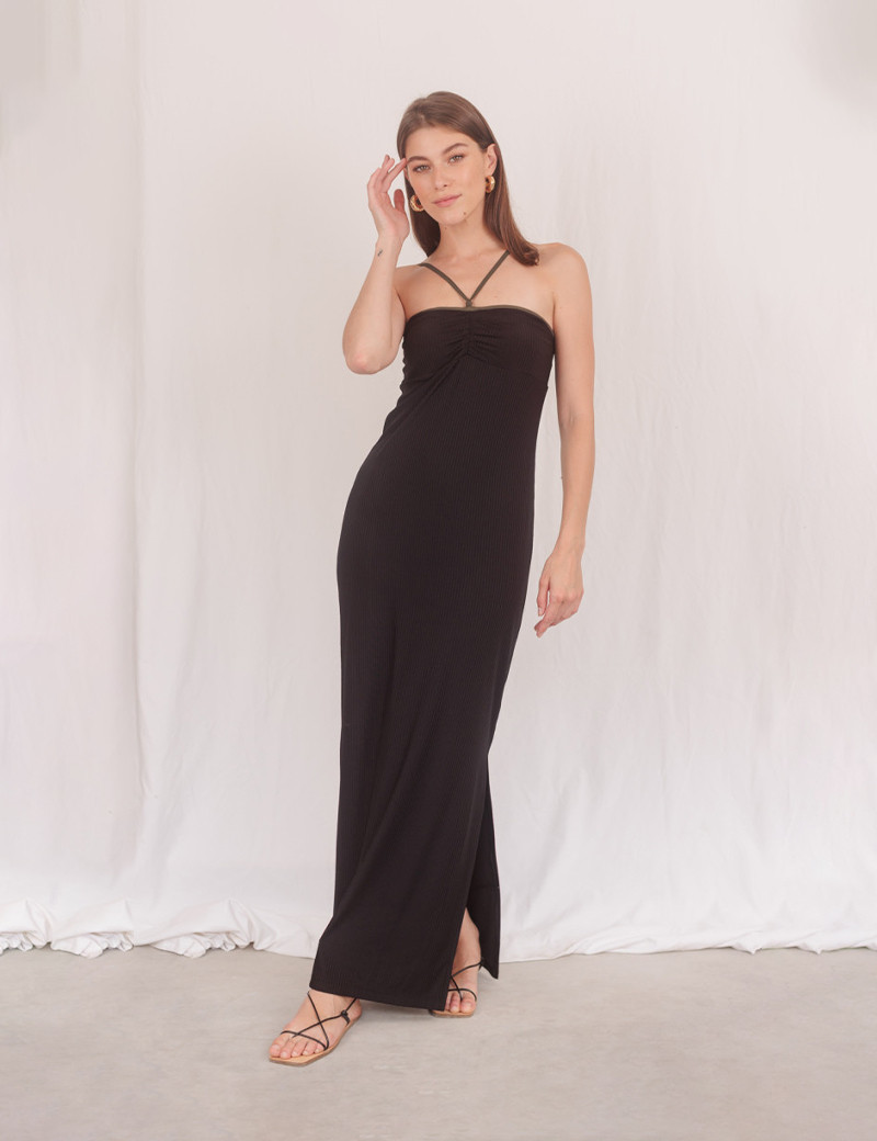 HBT ROBE LONGUE BUSTIER JENNA CÔTELÉ NOIR