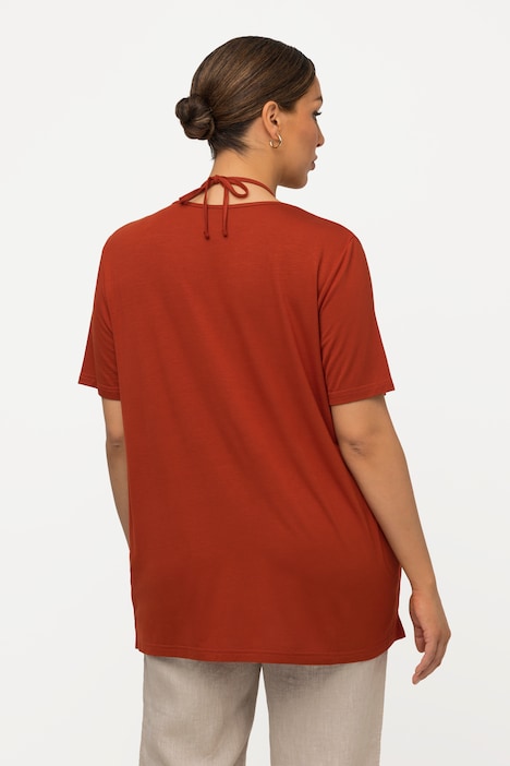 T-Shirt, Schnürung, Zierfalten, V-Ausschnitt, Halbarm